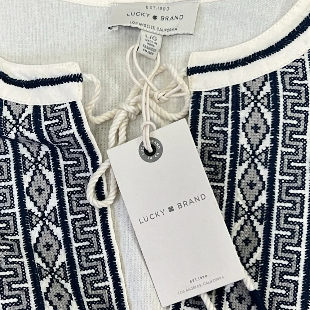 SOLD IN STORE Lucky Brand Embroidered Peasant Blouse Size Large - Picture 5 of 11